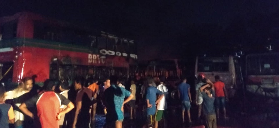 আগুনে পুড়ল বিআরটিসি’র ৯টি বাস