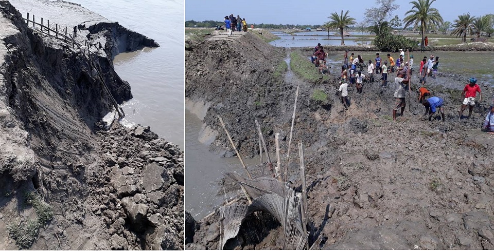 বেড়িবাঁধ ভেঙে ভেসে গেছে শতাধিক মাছের ঘের