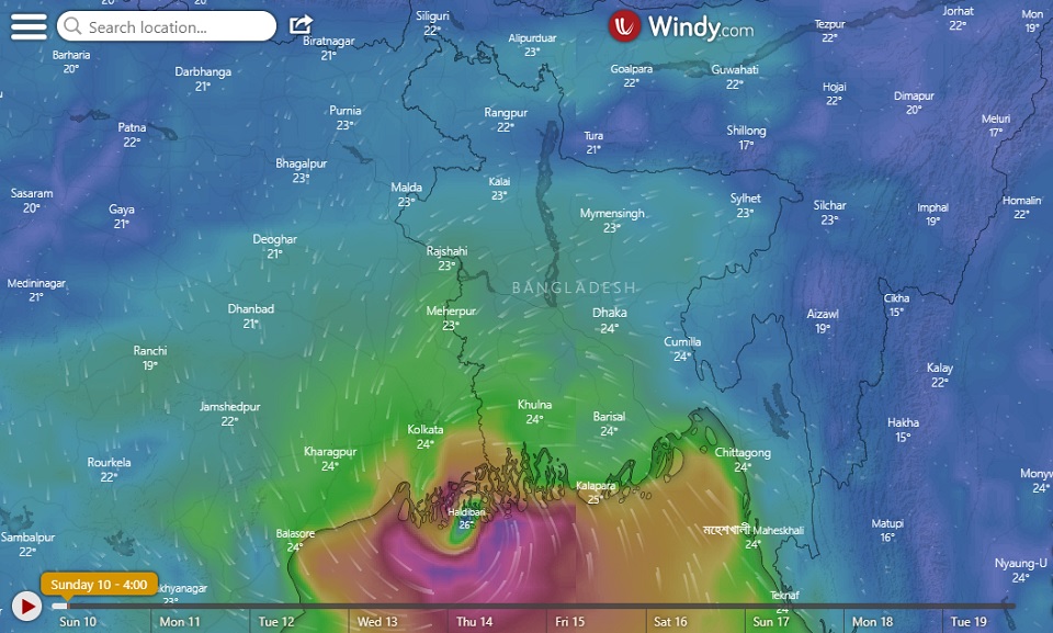 ঘূর্ণিঝড় বুলবুল ৭০ ভাগের বেশি বাংলাদেশের উপকূলে প্রবেশ করেছে