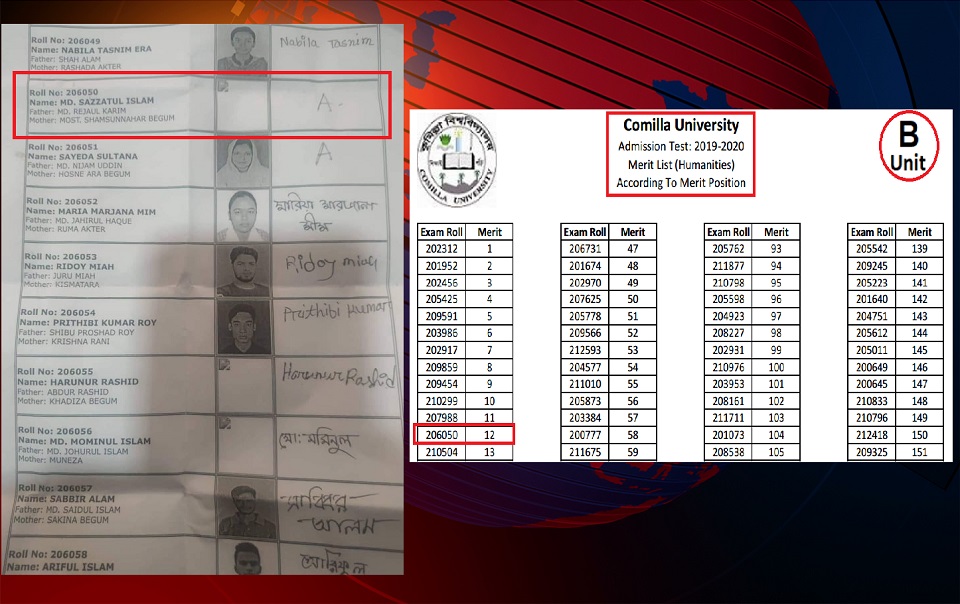 কুবিতে ভর্তি পরীক্ষা না দিয়েই মেধাতালিকায় ১২তম