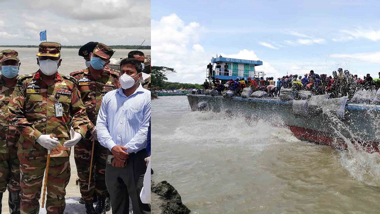 বাঁধ পুনঃনির্মাণ কাজ পরিদর্শনে শরণখোলায় সেনাবাহিনীর জিওসি
