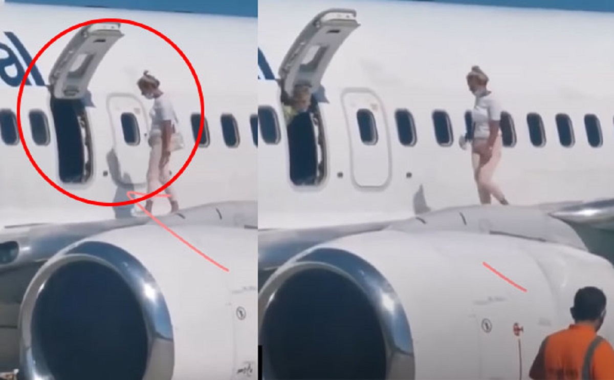 অনেক গরম, বিমানের ইমারজেন্সি দরজা খুলে পাখার ওপর পায়চারি করলেন নারী!