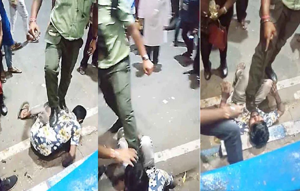 তরুণকে রাস্তায় ফেলে বুকে লাথি মারলো গ্রিন পুলিশ!
