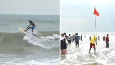 উত্তাল সাগরে আনন্দে মেতেছেন আটকে পড়া পর্যটকরা