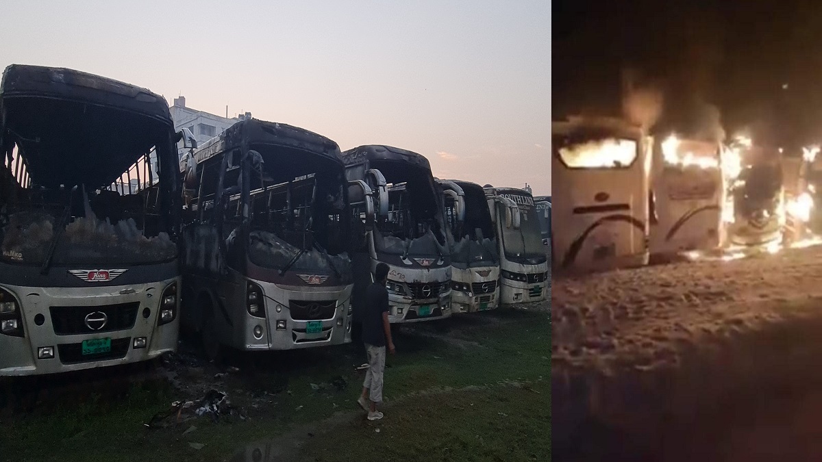 ফরিদপুরে রহস্যজনক আগুনে পুড়লো জব্দ করা ১২টি বাস