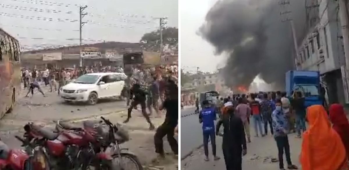 গাজীপুরে বাস চাপায় শ্রমিক নিহতের গুজবে যানবাহন ভাঙচুর-অগ্নিসংযোগ