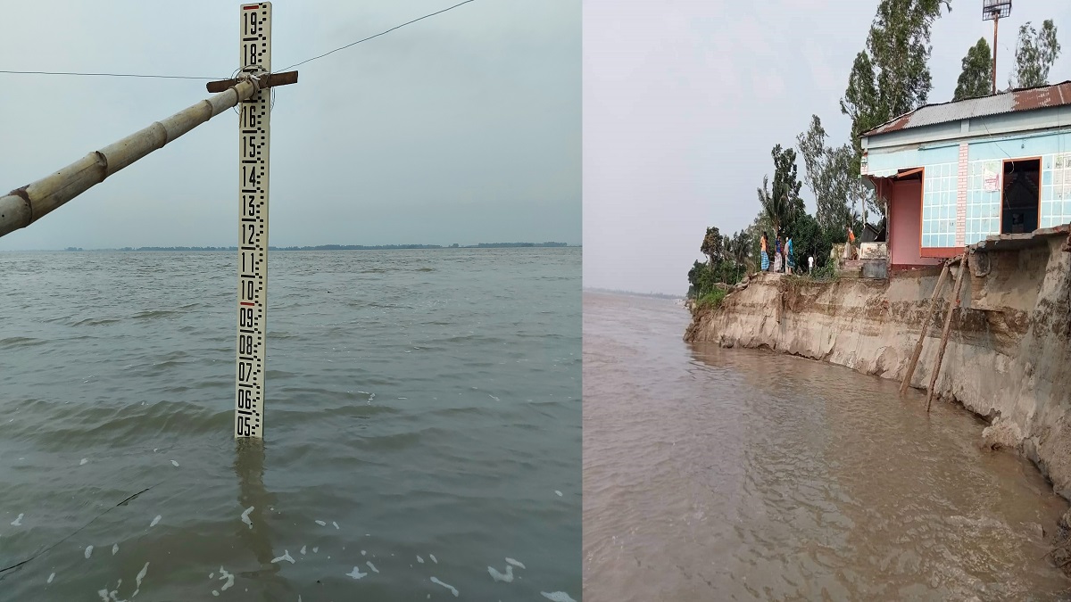 সিরাজগঞ্জে যমুনার পানি বিপদসীমার ওপরে, দেখা দিয়েছে নদীভাঙন