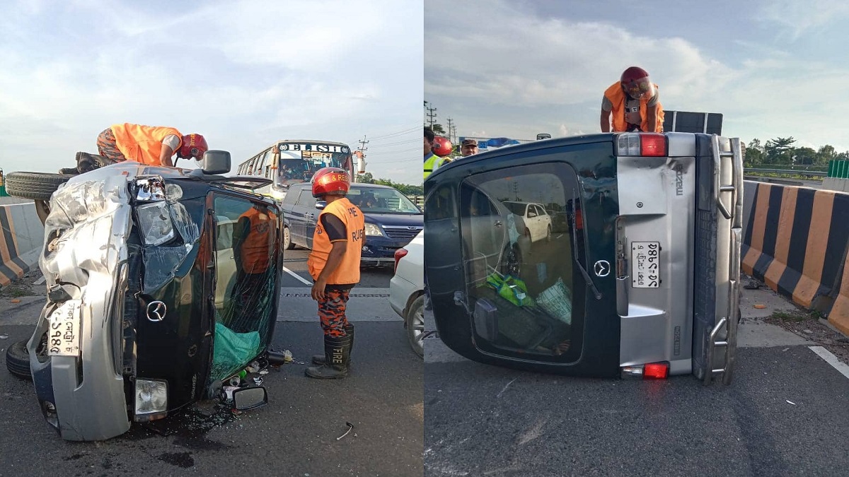 মুন্সিগঞ্জে এক্সপ্রেসওয়েতে মাইক্রোবাস উল্টে আহত ৩