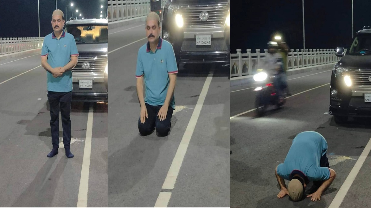 উদ্বোধনের পর গভীর রাতে বঙ্গমাতা সেতুতে নামাজ পড়লেন পরিবহন মালিক নেতা, ছবি ভাইরাল