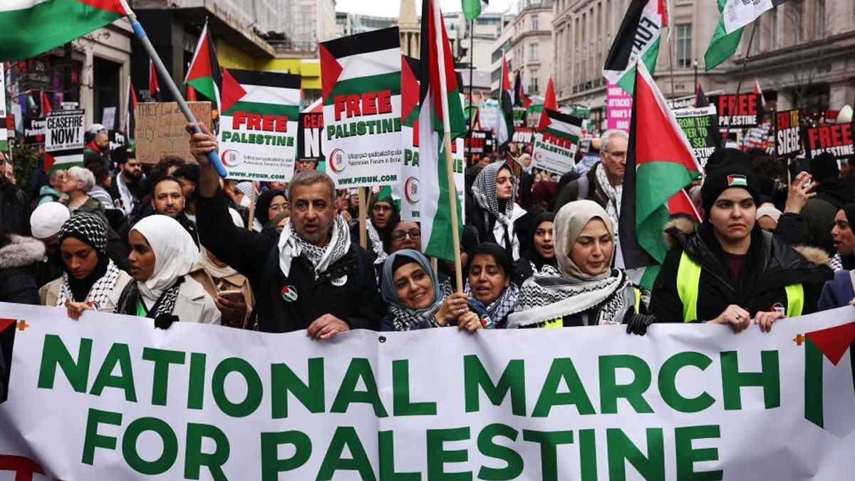লন্ডনে ফিলিস্তিনপন্থীদের বিক্ষোভ
